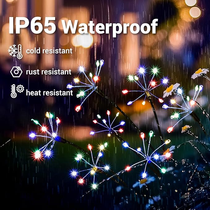 Solar Garden Decor Lights Outdoor, Solar Powered Lights Waterproof for Yard Patio Porch Flowerbed, Fairy Gardening Supplies Gifts Firwork(6 Pack Multi-Colored)