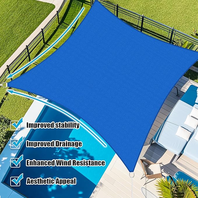 Amagenix Sun Shade Sail 12'X24' Curved Edge Outdoor Shade Canopy Blue Breathable 95% UV Block Shade Cloth for Patio Garden Backyard (We Make Custom Size)