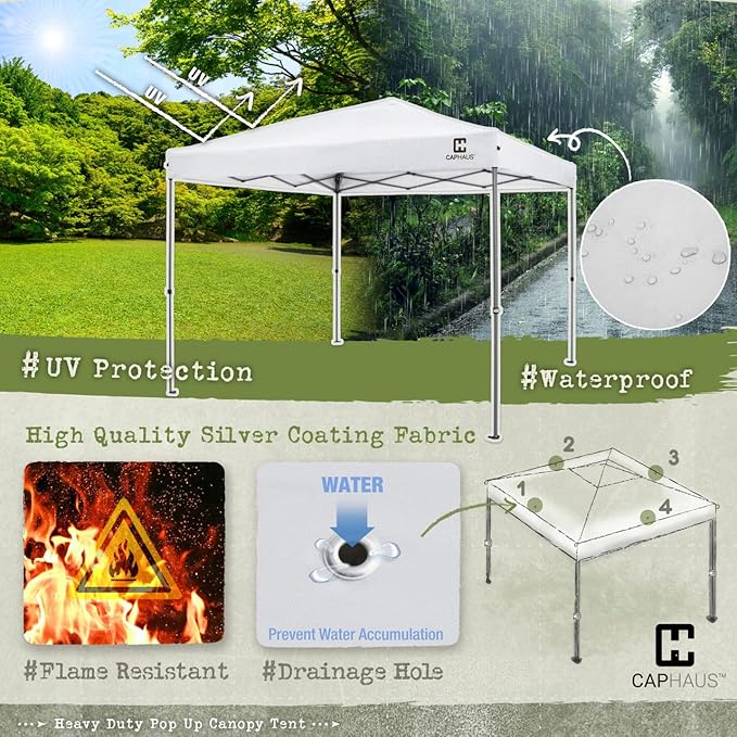 CAPHAUS 12ft x 12ft Patented One-Push Pop Up Outdoor Canopy Tent, Heavy-Duty Commercial Grade w/Central Lock, Portable and Instant Folding Shelter with Wheeled Carry Bag and Weight Bag, Dark Grey
