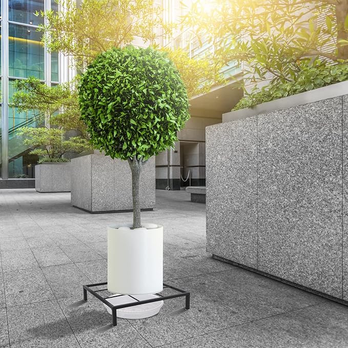 9.8" Metal Heavy Duty Potted Plant Stand Flower Pot Holder with Saucer Indoor Outdoor Rustproof Iron Garden Container Square Supports Rack for Planter ,2 Pack(iron color )