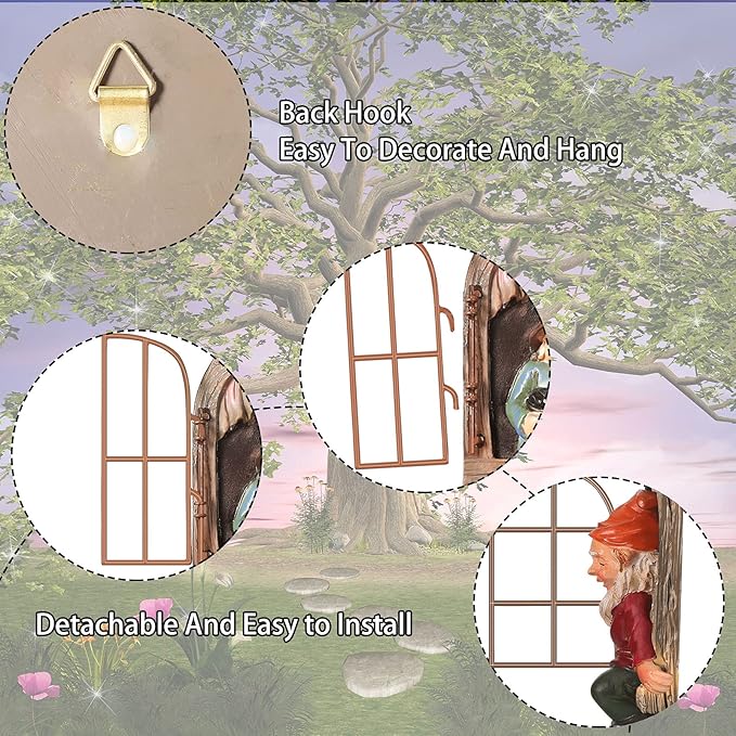 2 Pieces Garden Gnome Statue Elf Out The Door Tree Hugger Garden Peeker Yard Art Tree Sculpture Gnome Decoration Outdoor for Patio Yard Lawn Porch Ornament (Classic Style)