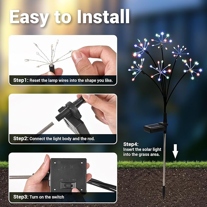 Solar Garden Decor Lights Outdoor, Solar Powered Lights Waterproof for Yard Patio Porch Flowerbed, Fairy Gardening Supplies Gifts Firwork(6 Pack Multi-Colored)