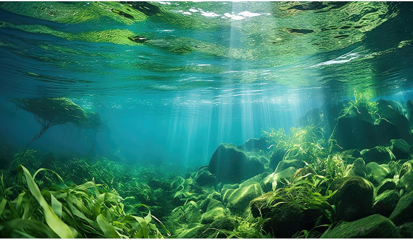 Under The Sea Fish Tank Background Aquatic Plants Deep Sea Aquarium Background Underwater Sunray Rock with Moss Terrarium Backgrounds Deep Ocean Floor Tropical Fish Tank Backgrounds 60x24in