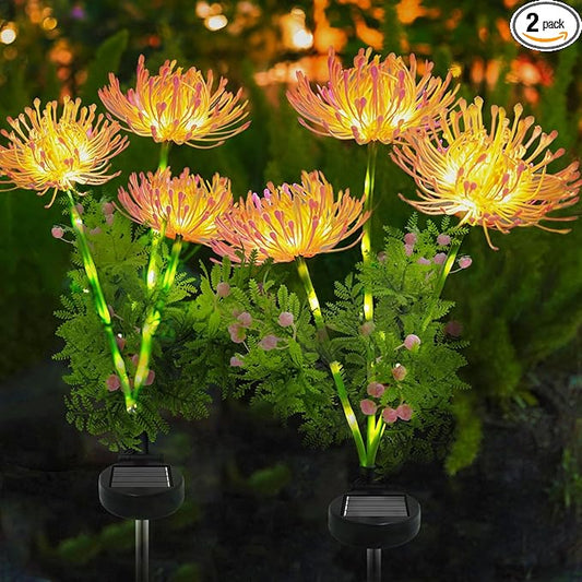 2 Pack Solar Garden Lights Outdoor, Solar Flower Lights for Yard with 2 Lighting Modes, Glowing Flowers & Stems, Auto ON/Off Outdoor Light for Garden Decoration,Yard Decor and Gift for Mother