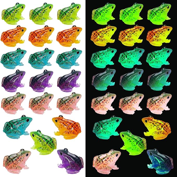 Barydat 40 Pcs Miniature Frog Figurines Luminous Mini Resin Frog Figures Model Garden Decor DIY Terrarium Craft Ornament Accessories for Moss Landscape Decoration (1.38 x 1.18 Inch)