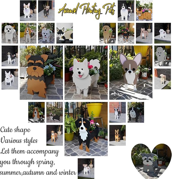 Bichon Frise Dog Planter Plant Pots,Cute Garden Dog Flower Planter,Large Dog Planters Birthday Gifts for Women,Office,Indoor/Outdoor Decor（9.84 * 9.06 * 17in）