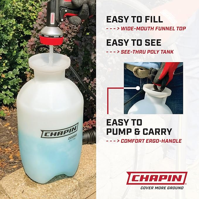 Chapin 20024: Value Pack, 2-Pack, 2-Gallon SureSpray Lawn and Garden Poly Tank Sprayer with Anti-Clog Filter for Yard, Lawn, Weeds, and Plants, Translucent White