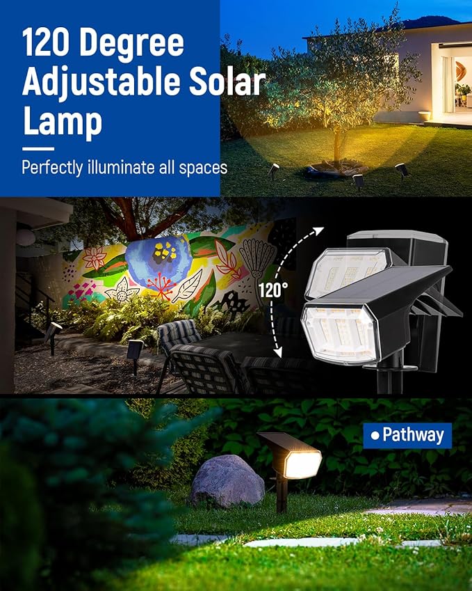Solar Spot Lights Outdoor Waterproof 1 Pack IP65, 63 LED 3 Lighting Modes Spotlights for Outside Yard Garden House Garage Landscape Lights-Warm White