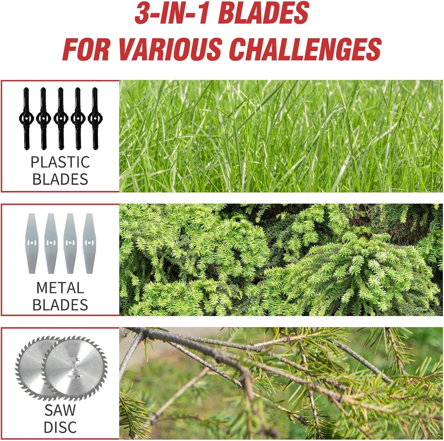 ALSO GO 24V Electric Weed Wacker Grass Trimmer with 2 pcs Batteries & Fast Charger, 3 in 1 Stringless Lightweight Brush Cutter/Edger/Mower with 3 Types Blade & Wheels for Garden and Yard Lawn