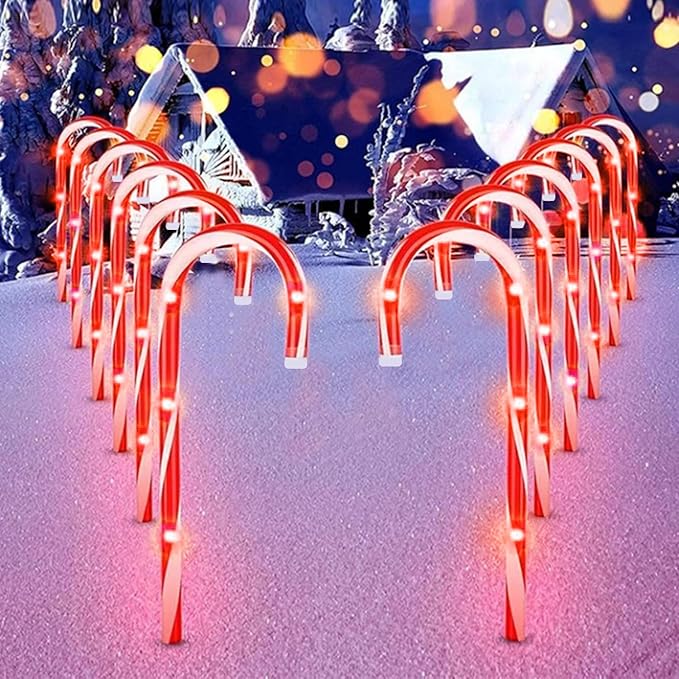 Christmas Candy Cane Pathway Makers Lights, 10 inch Set of 10 Candy Canes Lights Outdoor, Candy Cane Lights Christmas Decorations Outdoor