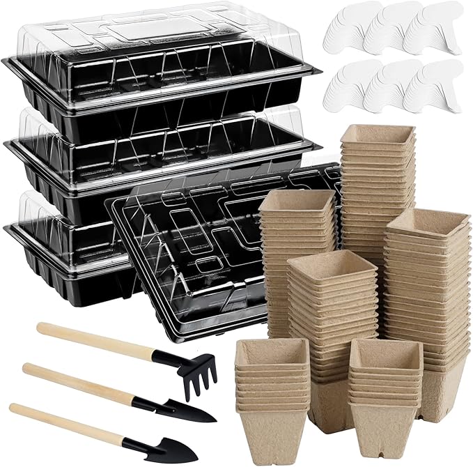 Aodaer 247 Pack Seed Starter Kit Including Peat Pots for Seedlings Seed Starter Tray with Plant Labels, Tool, Plastic Growing Trays Germination Tray Paper Seedling Cups for Indoor Outdoor Garden