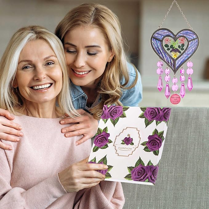 Mom's Birthday Gift Cool Purple Glass Heart-Shaped Sun Catcher