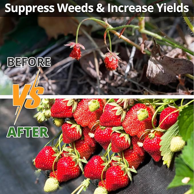 6FT x 300FT Weed Barrier Landscape Fabric, 3.2oz Heavy Duty Woven Geotextile with 60 U-Shaped Pegs & Pre-Printed Cutting Lines, Ground Cover Colth Garden Bed Liner for Landscape, Driveway, Greenhouse