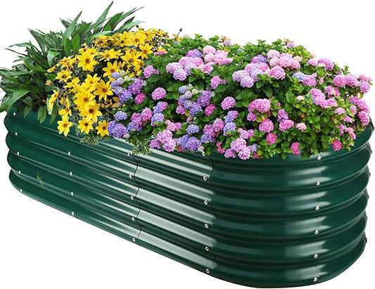 17" Tall Outdoor Garden Raised Garden Bed Kits,5ft X 2ft Oval,0.8MM Thick Metal Raised Planter Bed/Ground Planter Box for Variety of Flowers,Herbs,Vegetables (Dark Green, 60X24X16.5 Inches)