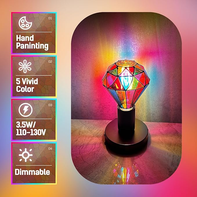 Hompavo Upgraded Dimmable LED Stained Glass Light Bulb, Hand-Painted Colorful E26 G95 3.5W, for Party, Halloween, Christmas, Home, Room, Garden, Balcony Decoration, 1 Pack