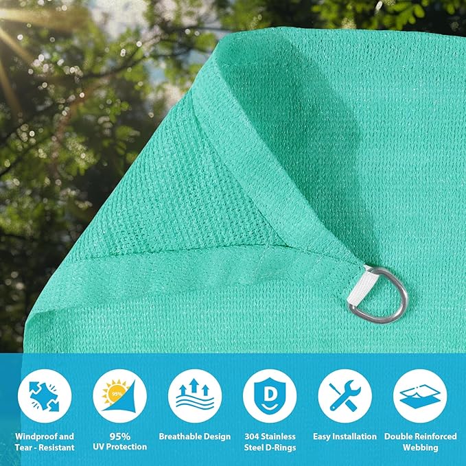 Amagenix Sun Shade Sail 8X24 Curved Edge Outdoor Shade Canopy Turquoise Breathable 95% UV Block Shade Cloth for Patio Garden Backyard (We Make Custom Size)