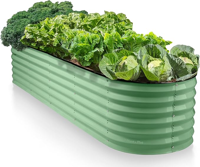 9-in-1 Galvanized Steel Raised Garden Bed // 8×2×1.5 ft Modular Planter for Gardening, Vegetables, Flowers // 18" Tall Metal Raised Garden Beds Outdoor (Light Green) // Patented Design Planter Box