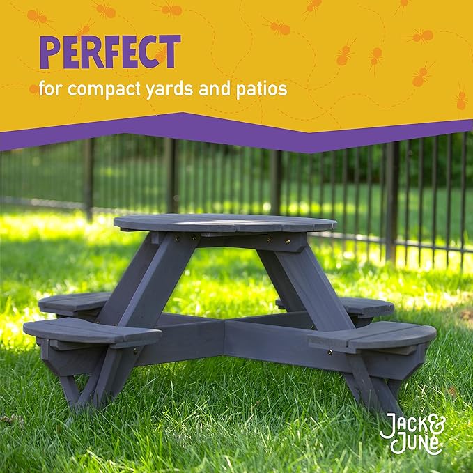 Jack & June Circular Cedar Picnic Table – 100% Cedar Wood – Weather Resistant – Perfect for Outdoor Dining and Entertaining