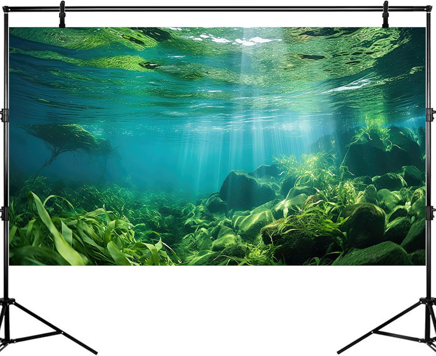 Under The Sea Fish Tank Background Aquatic Plants Deep Sea Aquarium Background Underwater Sunray Rock with Moss Terrarium Backgrounds Deep Ocean Floor Tropical Fish Tank Backgrounds 60x24in