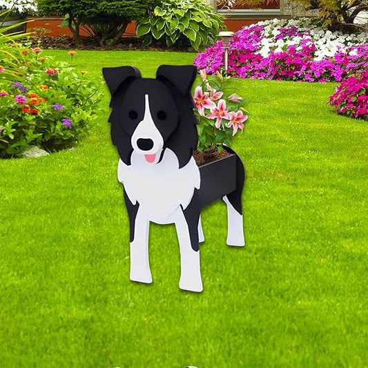 Border Collie Dog Planter Plant Pots,Cute Garden Dog Flower Planter,Dog Planters Birthday Gifts for Women,Office,Indoor/Outdoor Decor（9.45 * 5.94 * 13.39in）