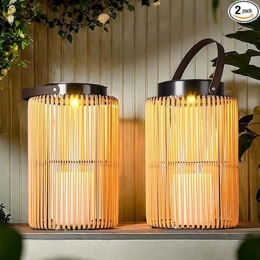 2 Pack Solar Lanterns for Outdoor Waterproof, ZBLUXBZ Outdoor Table Lamp for Outside Hanging Solar Lights, LED Garden Cordless Lights Perfect for Patio and Pathway Lighting (11-inch Height, Yellow)