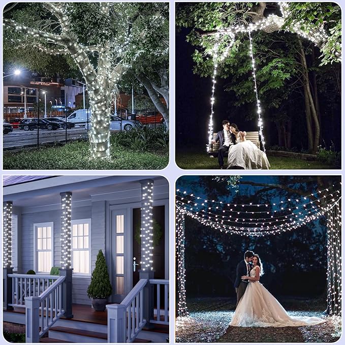 2 Pack Solar String Lights for Outside, Each 39Ft 120 LED Solar Lights Outdoor, 8 Modes Waterproof Solar Powered Fairy Twinkle Light for Backyard Patio Tree Party Garden Decoration, White