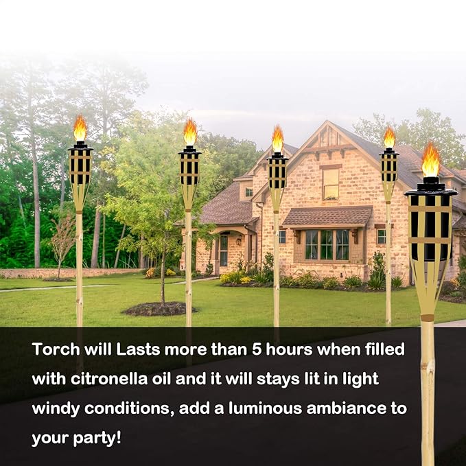 16 oz Torch Replacement Canister (4 Pack) - Outdoor Citronella Fuel Refill for Bamboo Torches with Wicks & Covers, Long-Lasting, Perfect for Patio, Luau Party, Garden Decor