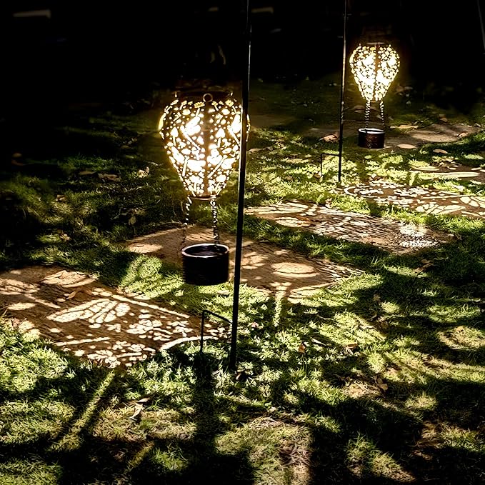 2-Pack Dragonfly Decor Hot Air Balloon Solar Lantern – Outside Decorative Hanging Light for Garden Yard Patio Porch Lawn and Pathway – Unique Housewarming, Birthday Gift for Women Mom Grandma