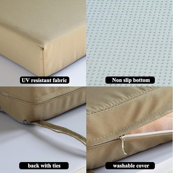 Patio Chair Cushions Non Slip Bottom Chair Pad with TiesSet of 2 Waterproof Square Outdoor Seat Cushion Replacement for Garden Swing Furniture 18x18 Inch, Light Khaki
