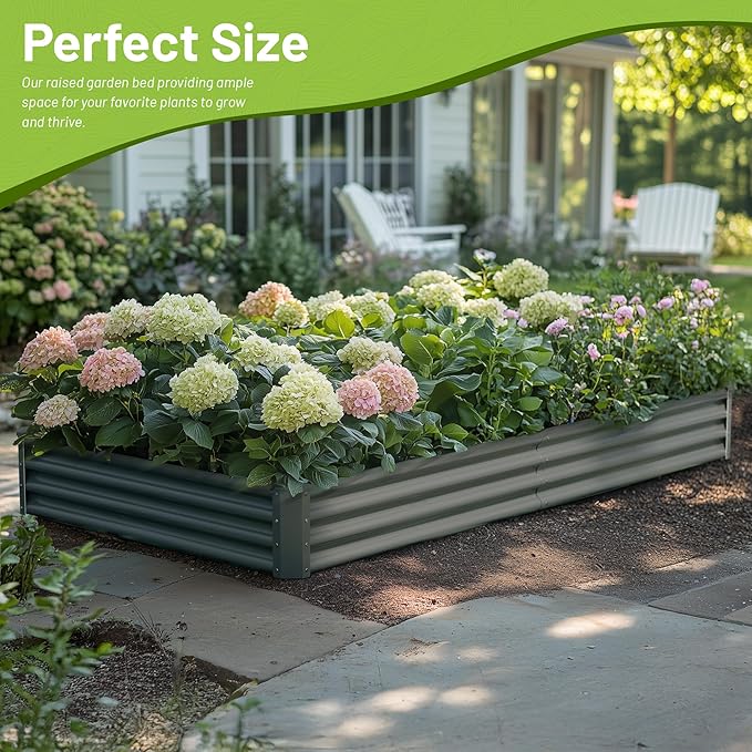 2PCS 8x4x1ft Raised Garden Bed-Outdoor Galvanized Planter Box for Vegetables, Fruits,Herbs, Flowers, Metal Raised Garden Bed kit-Grey