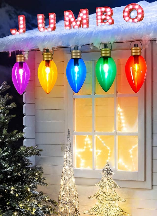 Minetom 11Feet 5 LED Super Jumbo Christmas String Lights or Pathway Marker Lights, Outdoor Xmas Decorations- Jumbo C9 Hanging Lights Waterproof Lawn Dec for Holiday Home Tree Roof Yard Garden