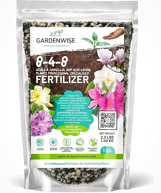8-4-8 Acidic Fertilizer for Azaleas, Camellias (Camelia), Hydrangeas, Blueberries, Gardenias, Magnolia Trees, Evergreens, and Rhododendrons - Ideal Iron-Rich Plant Food (1 Quart)
