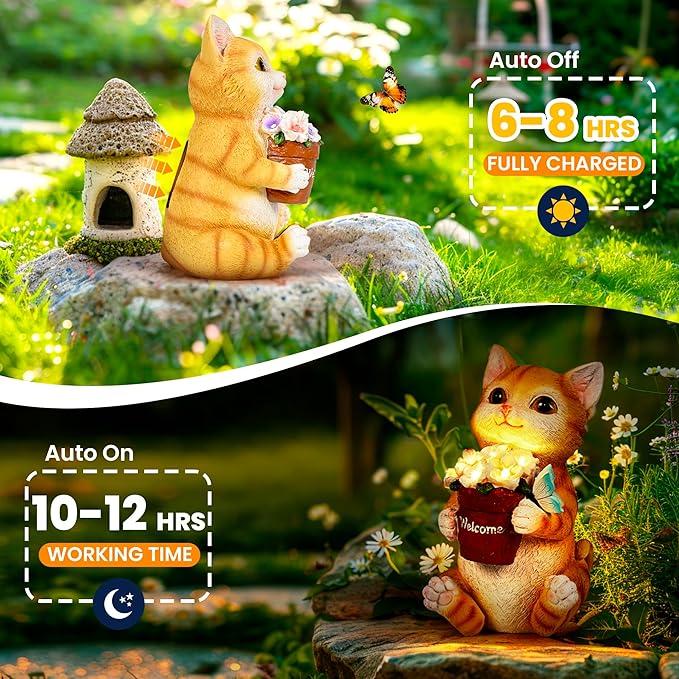 GIGALUMI Solar Garden Decor Flower Pot Cat Statues Outdoor, Birthday Gifts for Women, Gifts for Mom Grandma Senior Elder, Elephant Ornament for Balcony, Garden, Patio, Yard, Lawn