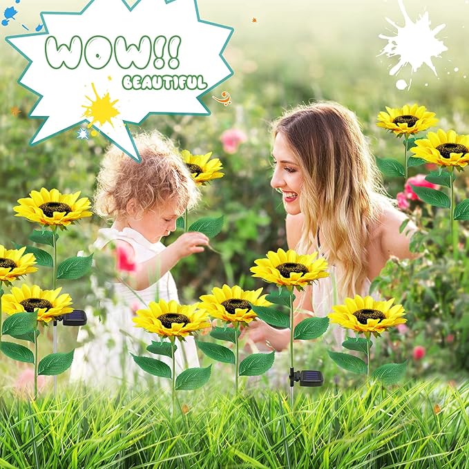 TYNLED Sunflower Solar Garden Lights, 4 Pack Outdoor Solar Powered Garden Stake Lights Waterproof Decoration Flower Landscape Lights for Garden Patio Pathway Backyard