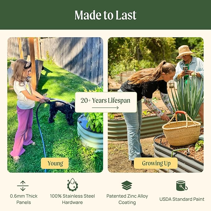 Vego garden 32" Extra Tall Raised Garden Bed Kits, 6 in 1 Modular Raised Planter Box for Vegetables Flowers Fruits Oval Metal Raised Garden, Sky Blue