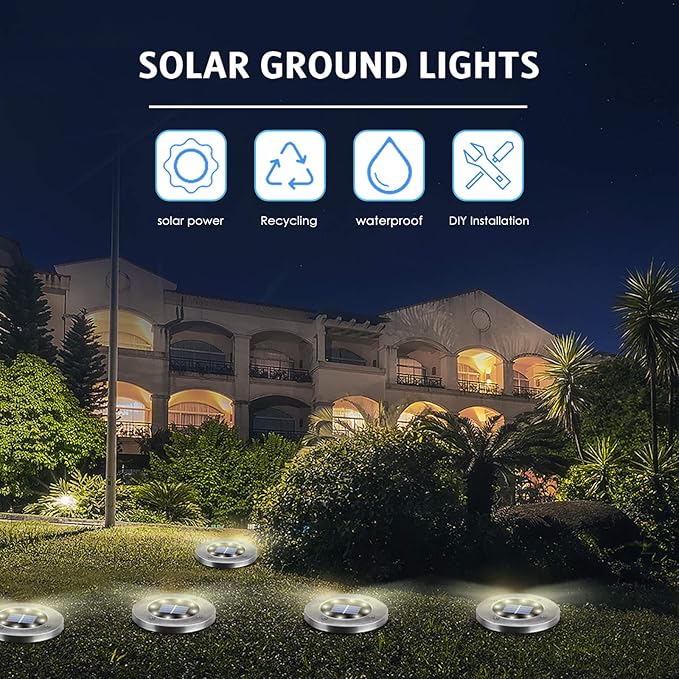 Solar Lights Outdoor,12 Pack Solar Lights Outdoor Waterproof,Solar Garden Lights Landscape Lighting for Outside Patio Pathway Yard Lawn Driveway Deck Step Walkway(White Light)
