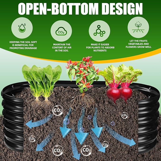 17" Tall Elevated Oval Metal Raised Garden Bed - 4ft x 2ft in Size and 0.8MM Thick Durable Planter Bed/Box for Vegetables Flowers Succulent at Patio/Garden Outdoor (Black, 4X2X1.4 FT)