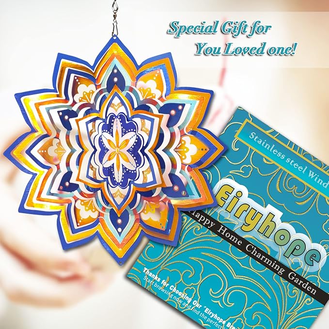 3D Wind Spinner Starry Sky Mandala Wind Spinners Outdoor, Laser Cut Metal Hanging Wind Sculptures, Kinetic Whirling Art Ornament Outside Garden Decoration Yard Decor, Meaningful Gift Ideas