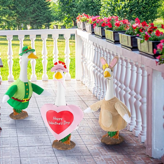3 Sets Seasonal Goose Outfits Valentine Easter St. Patrick Festivals Lawn Clothing for 23'' Goose Lawn Garden Patio Yard Porch Outdoor Decorations