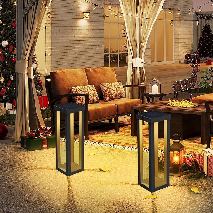 Solar Patio Floor Lamp Outdoor, 4 Pack Solar Landscape Path Lights with 3 Light Modes, Garden Decorations Waterproof 12H Endurance Cordless Landscaping for Porch Lawn Yard Backyard (Black)