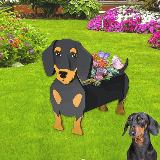 Black and Tan Dachshund Dog Planter Plant Pots,Cute Garden Dog Flower Planter,Dog Planters Birthday Gifts for Women,Office,Indoor/Outdoor Decor(9.45 * 7.5 * 13.39in)