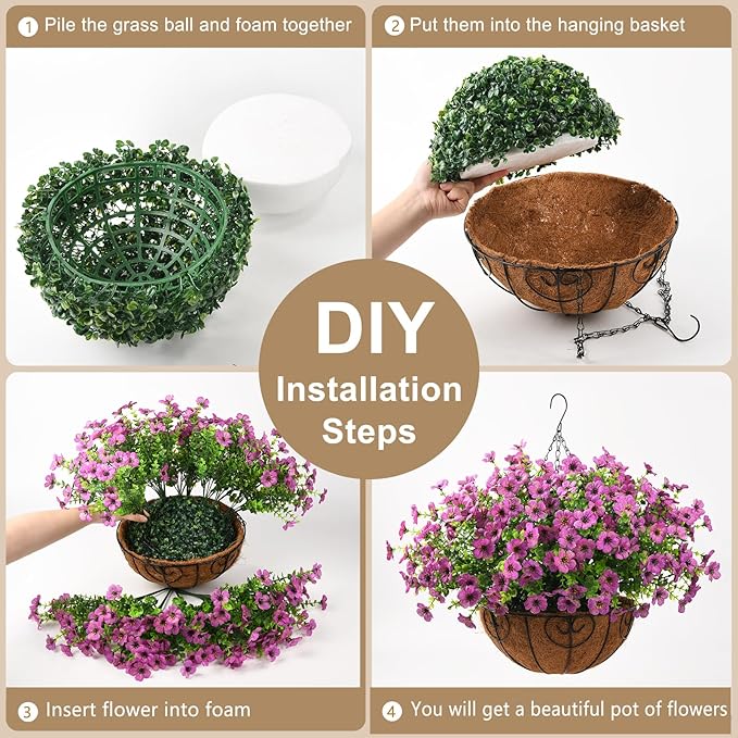 Artificial Faux Hanging Plants Flowers Basket Outdoor Porch Garden Spring Decoration, Fake Silk Daisy in Planter Realistic UV Resistant for Outside Home Patio Balcony Yard(Purple)