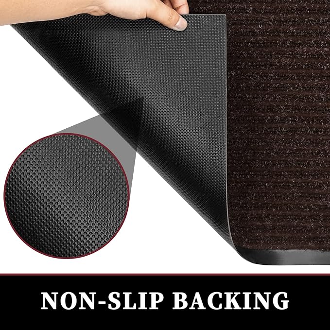 Low Profile Rubber Door Mat, 60x35inch, Heavy Duty, Entrance Doormat, Indoor and Outdoor, Waterproof, Easy Clean Shoe Scraper, Home Rug Welcome Mats for Entryway, Patio, Porch, Brown