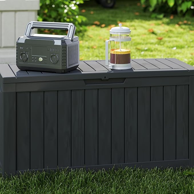 90 Gallon Waterproof Outside Storage Box - Patio Storage & Outdoor Deck Box, All-Weather Resin Chest for Pool/Garden Accessories, Lockable UV-Resistant, Jet Black