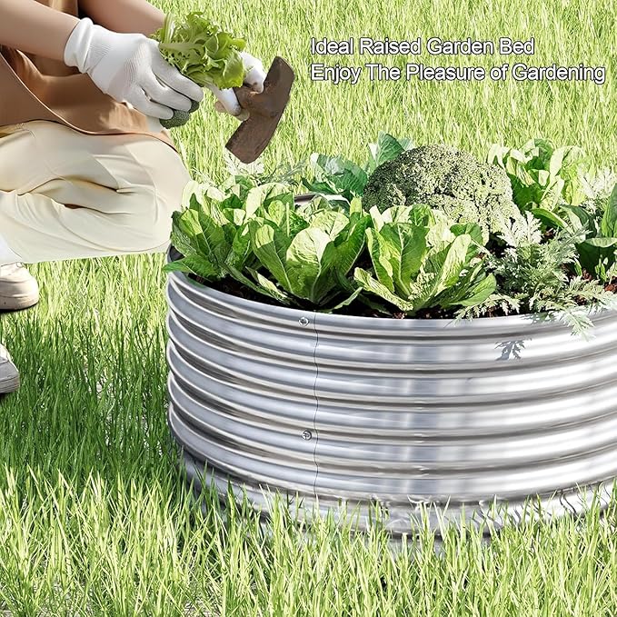 4 Pack 2x2FT Round Galvanized Raised Garden Bed Outdoor,Metal Garden Bed for Vegetables,Steel Raised Beds for Gardening,Above Ground Garden Box for Flower