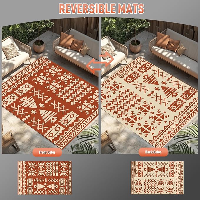 WILDROOTS 4x6 Feet Plastic Exotic Red Outdoor Rug, Stain Resistant Waterproof Reversible Outdoor Patio Rug, Fade Resistant Camping Rug