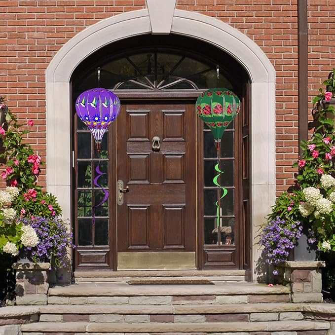 2 PCS Gaint Hot Air Balloon Wind Spinners 59 inch Garden Wind Spinner Large Hummingbird Ladybug Spinners Hanging Wind Socks Twisted Whirlygig Windmill for Yard Garden Lawn Outdoor Decorations