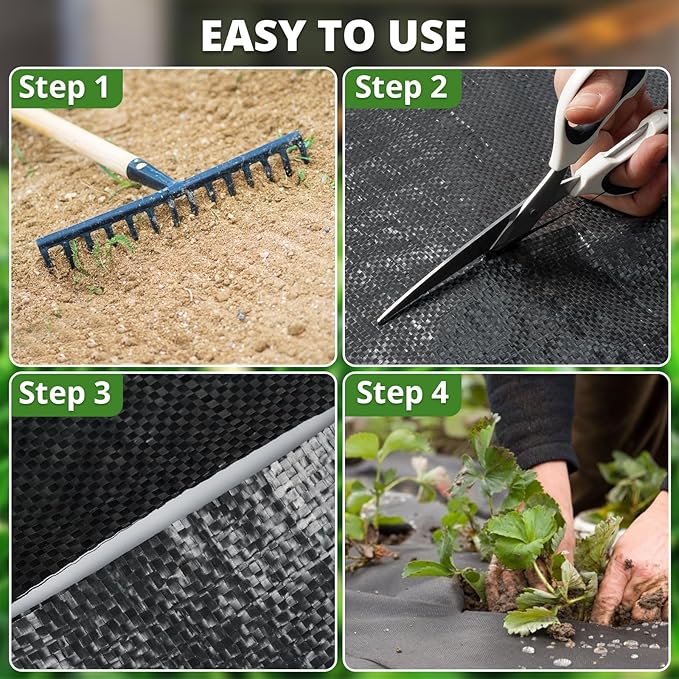 GOTGELIF 4×300FT Heavy Duty Weed Barrier, 3.2oz Premium Garden Weed Barrier Fabric, Ground Cover for Gardening, Farming, Landscape