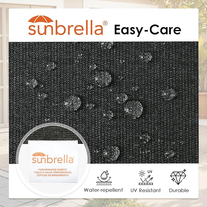 Outdoor Sunbrella Square Corner Seat Cushion, 18.5"x16"x3", Set of 4, Non Slip Seat Cushion Pads with Removable Cover for Patio Furniture, Garden Yard Lawn, Spectrum Carbon