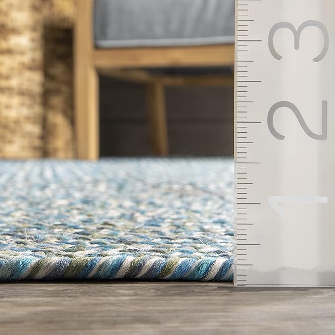 nuLOOM 8' x 10' Solid Hand Braided Indoor/Outdoor Area Rug, Pet-Friendly, High Traffic, Weather Resistant, for Patio, Balcony, Bedroom, Living Room, Dining Room, Wynn Aqua